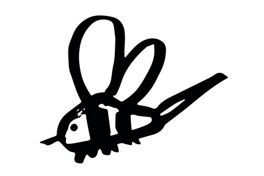 Hand drawn happy funny cute honey bee clipart Adorable flying striped insect friendly kawaii bumble bee For kids print, web, design, decor, logo