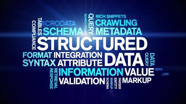 Structured Data animated word cloud-text design animation tag kinetic typography seamless loop.