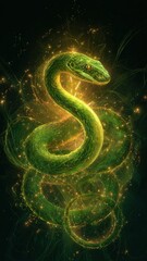 Fototapeta premium Glowing Green Snake Fantasy Creature Digital Illustration