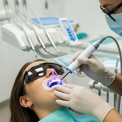 Dental Procedure - Dentist Using UV Light on Patients Teeth for Whitening.