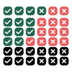 Fototapeta premium Checkmark and Cross Icons Collection in Green Red and Black for User Interface