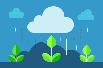 Fototapeta premium Summer Rainstorm Landscape with Fresh Green Plants and Light Drizzle