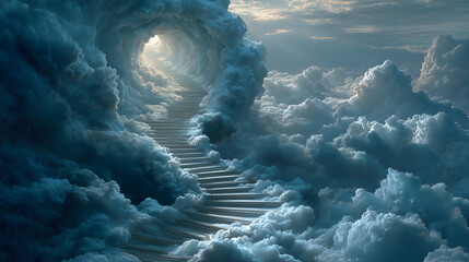 Naklejka premium Low Angle View of Infinite Helical Stairway to Heaven Symbolizing Growth and Future Possibilities 