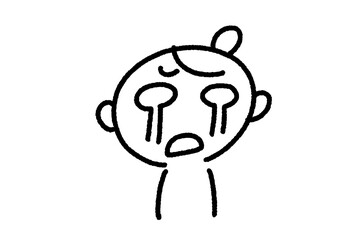 Obraz premium 辛くて泣く女性キャラクターの手描きの線画 悲しい・号泣