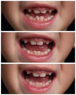 3-stage eruption sequence on lower front teeth, clinical comparison.