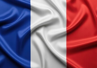 French flag with blue white and red silk fabric