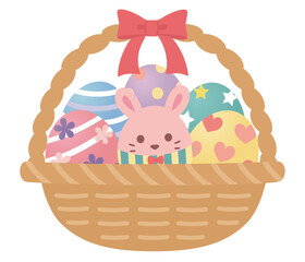 イースターエッグとうさぎの入ったかわいいバスケット
