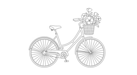 Obraz premium Vintage Bicycle with Flower Basket - Line Art Illustration