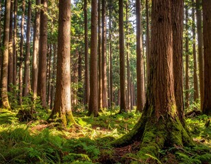 Fototapeta premium Lush Forest Canopy - A Verdant Tapestry of Trees and Sunlight.