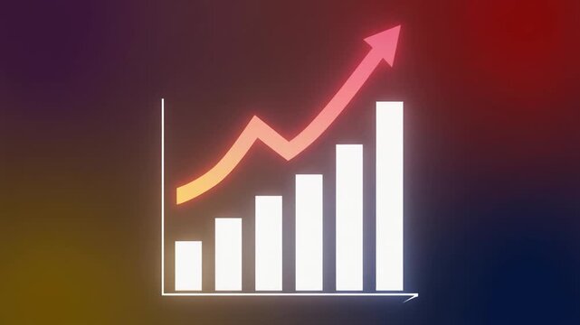 Glowing bar chart showing declining trend with an optimistic upward arrow symbolizing potential future growth and recovery