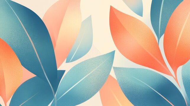 51.Banner featuring stylized overlapping leaf shapes with soft gradients, modern slim typography, calm summer palette, balanced asymmetrical composition.