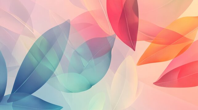 51.Banner featuring stylized overlapping leaf shapes with soft gradients, modern slim typography, calm summer palette, balanced asymmetrical composition.