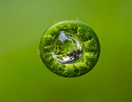Macro Photography of a Water Droplet on a Green Plant, Capturing Natures Beauty and Details.