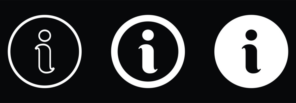 Information icon on isolated on black background. White info button. Info symbol. Information icon for help and support. 