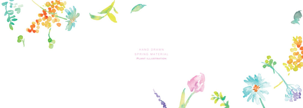 水彩画。水彩タッチのベクター春植物イラスト。春の花と植物のベクターフレームセット。Watercolor painting. Vector spring botanical illustration with watercolor touch. Vector frame set of spring flowers and plants.