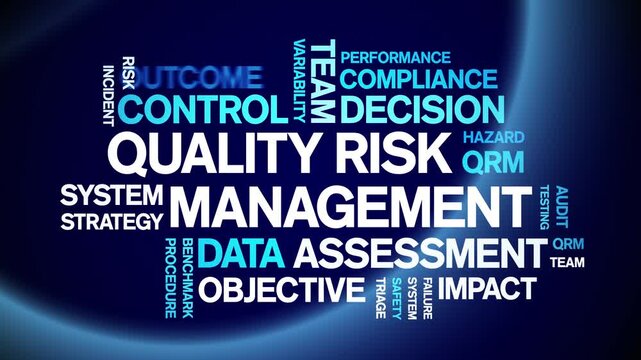 Quality Risk Management animated word cloud-text design animation tag kinetic typography seamless loop.