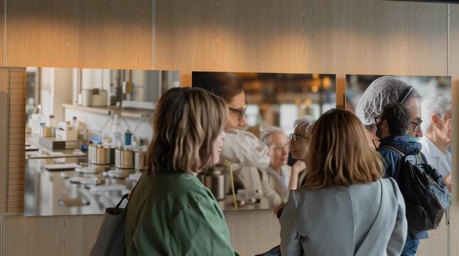 Documentary-style color photographic exhibition. The images on display show the medical team of a modern health clinic and the people who receive treatment there. The exhibition is located in the lobb