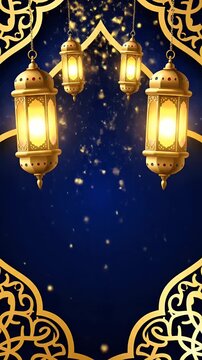 Golden Ramadan Lanterns on Dark Blue Background Festive Islamic Loop