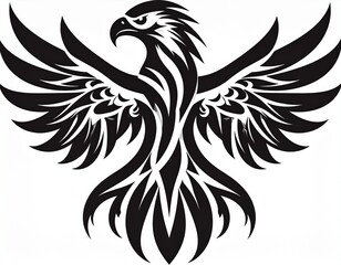 Obraz premium Majestic Eagle Silhouette - A Striking Black and White Tribal Design.