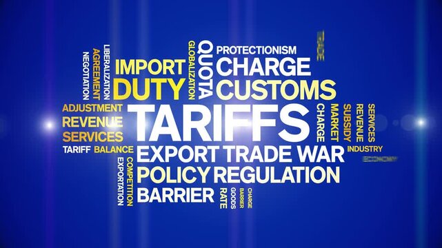 Tariffs animated word cloud-text design animation tag kinetic typography seamless loop.