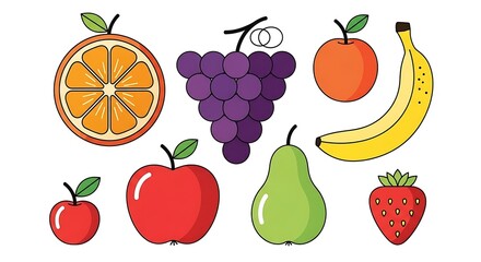 Assorted Fresh Fruits on White Background.