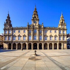 Obraz premium Majestic City Hall Building in Oviedo, Spain, Under a Clear Blue Sky.