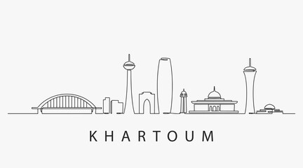Obraz premium Flat Design one line without breaking the Khartoum city.