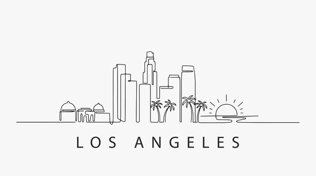 Flat Design one line without breaking the Los Angeles city.