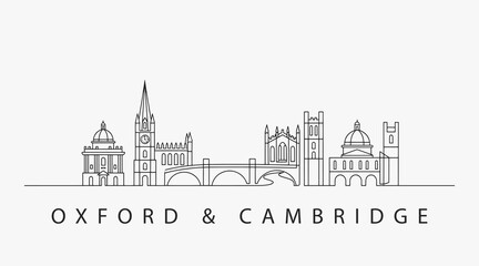 Fototapeta premium Flat Design one line without breaking the Oxford city.