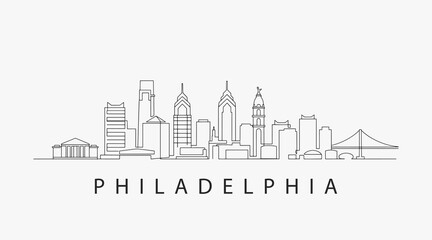 Naklejka premium Flat Design one line without breaking the Philadelphia city.