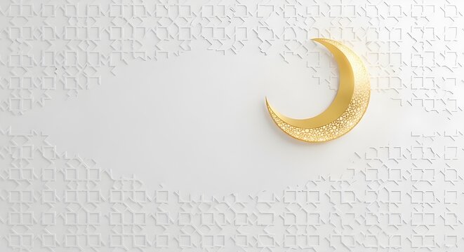luxury ramadan golden crescent moon on white islamic pattern background