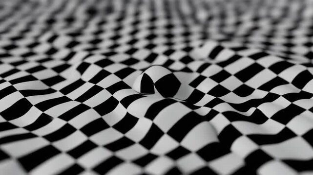 Abstract black and white wavy checkered pattern background showing a dynamic fluid texture perfect for modern graphic design digital art projects