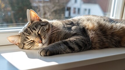 slumped. A relaxed cat on a sunny windowsill, soft fur, afternoon light. wildlife magazines, conservation campaigns, designed for eco-tourism storytelling, celebrates biodiversity.