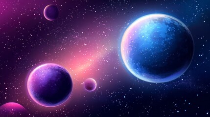 Cosmic planets floating in deep space with nebula background vector