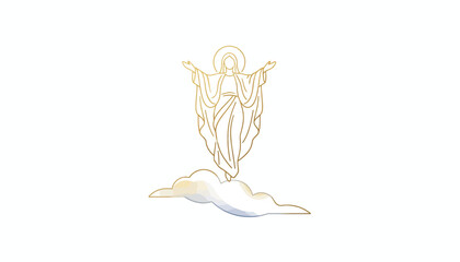 Fototapeta premium Ascension of Jesus Christ, Divine Figure Rising Above Clouds, Golden Outline, Religious Symbolism