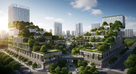 Obraz premium Modern green buildings in a cityscape sustainable architecture concept