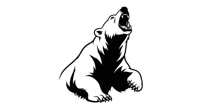 Black silhouette illustration of a polar bear on Polar Bear Day for an International design event with snow and iceberg elements on a white background.