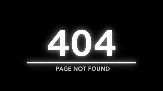 A vibrant '404 page not found text animation' illuminates a dark digital interface, visually representing a common web error for inaccessible or missing content, symbolizing a broken link.