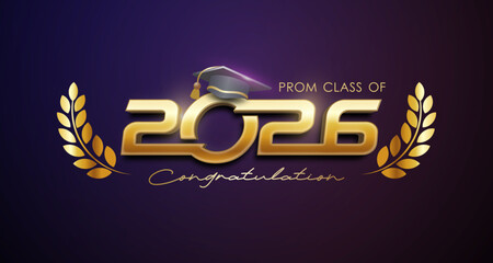 Luxury Graduation 2026 Congratulations Banner with Golden Laurel Wreath © Sumisheenstudio