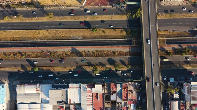 Overhead drone footage of Ecatepec urban grid and avenues
