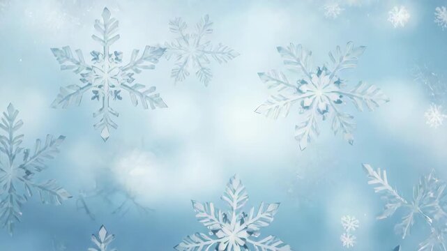 Sparkling snowflake closeup winter background with soft blue bokeh frosty snowflake border