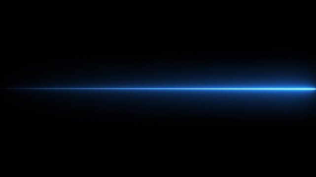 Neon blue straight horizontal lazer line on a black background