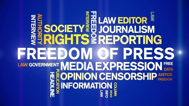 Freedom of Press animated word cloud-text design animation tag kinetic typography seamless loop.
