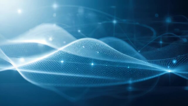 Soft blue network wave with glowing data mesh and abstract blue digital wave mesh network data