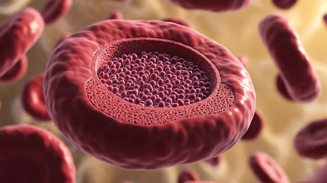 Cross-section of a red blood cell showing hemoglobin molecules