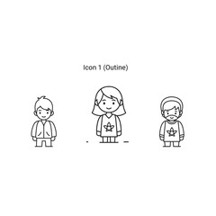 Cute Outline Kids Character Icons in Minimalist Style
