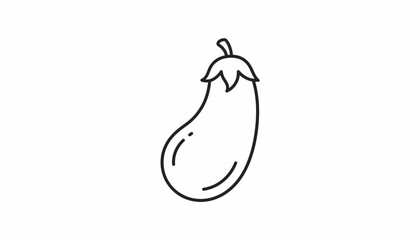 Simple Line Art Icon of an Eggplant, Isolated on White Background, Healthy Food Concept