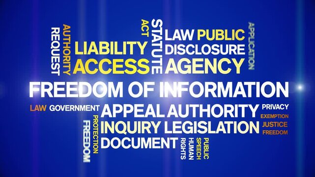 Freedom of information animated word cloud-text design animation tag kinetic typography seamless loop.