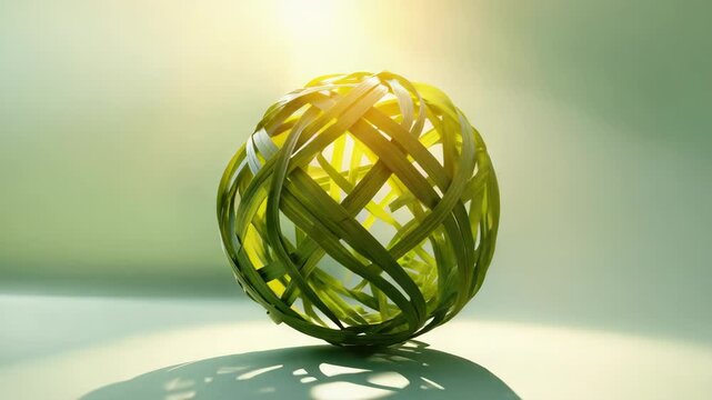 Woven green rattan ball weave texture casting soft shadow in warm sunlight serene natural decor