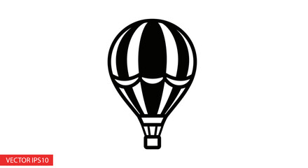 Hot Air Balloon Icon Vector Illustration - Black and White Simple Design